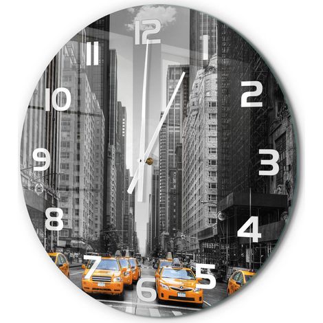 Horloge Murale Ronde Verre Trempé Design Épuré Silencieuse pour Intérieur Taxis de New York fi 60 cm (1/5)