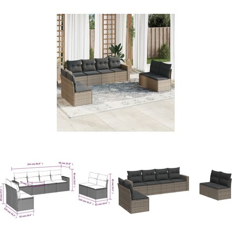 8-tlg. Garten-Sofagarnitur mit Kissen Grau Poly Rattan - Gartensortiment - Outdoor Möbel - Lounge Set - Gartenlounge - Rattan Sofa - Home & Living (1/3)