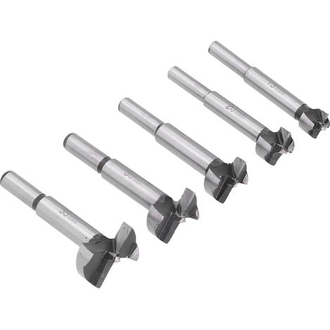 Jeu de 5 forets à bois à ailettes, acier rapide HSS, ouvreur de trous pour charnières, coffret de rangement inclus (1/5)