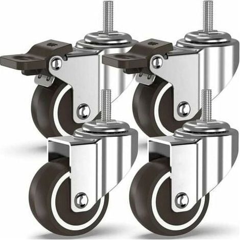 50 mm Roulettes pivotantes 4 à tiges filetées, roulettes pour meubles, roues à freins pour transport industriel de planches (avec tiges M10, 2 avec freins, 2 sans freins) (1/3)