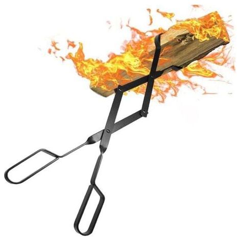 Pince poêle bois, 66 cm, avec poignées, robuste, en fer forgé, pour poêle à bois d'intérieur, pour feu de camp et cheminée (1/3)