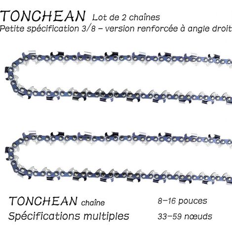 Guide et chaîne pour tronçonneuse,Lot de 2 chaînes de tronçonneuse Faible Rebond 3/8"LP 33 maillons pour tronçonneuse (8pouces)Lame à 16 sections——Segment à angle droit électrolytique (1/5)