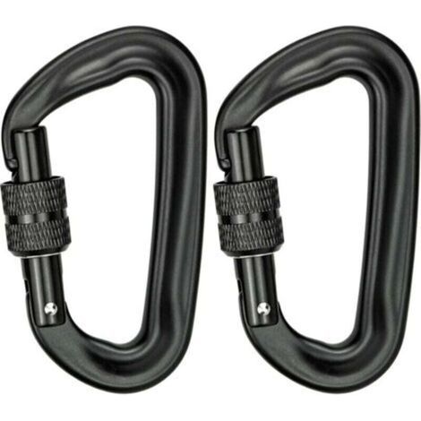 2Pcs Mousqueton Escalade 12KN (1200KG) Robustes Mousqueton Aluminium Mousqueton à Verrouillage en Forme de D pour Hamacs Balançoire de Yoga Camping Porte-clés Chiens de Serrure