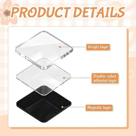 Lot de 20 aimants en acrylique transparent, cadres photo magnétiques 5 x 5 cm, kit d'aimants pour réfrigérateur à faire soi-même, loisirs créatifs, cuisine (1/5)