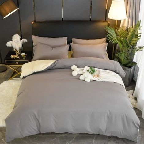 Housse de Couette 220x240 cm + Drap Housse 230x250cm avec 2 Taie d'oreiller 48x74cm,Parure de Lit Bicolore Fermeture Éclair,StyleB (1/4)
