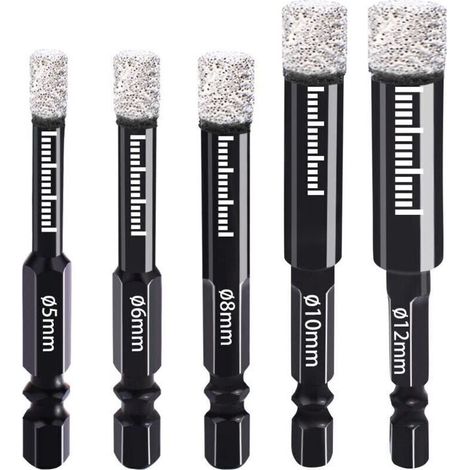 Diamantbohrer 5 mm, 6 mm, 8 mm, 10 mm, 12 mm, Diamantbohrer mit Sechskantschaft für Keramik, Granit, Glas, Porzellan, Fliesen, Winkelschleifer und Handbohrer –