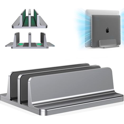 Support Vertical Pour Ordinateur Portable - Aluminium Anodisé - Compatible 14 Pouces À 17 Pouces - Hauteur Réglable - Non Glissant - Gris - 1 Pièce (1/5)