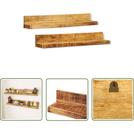 Lot de 2 étagères murales en bois solide - Étagères Murales - Étagères En Bois - Rangement Mural - Décoration Intérieure - Meubles De Salle À Manger (1/5)
