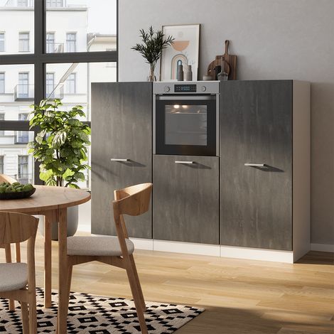 Bloc cuisine R-Line, noir béton/blanc, 180 cm sans plan de travail, Vicco