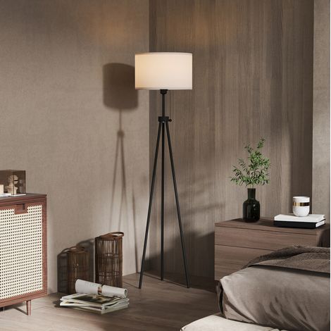 Dreibein-Stehlampe E27 aus Stahl und Polyester, schwarz-weiß, 37 x 37 x 152 cm HAVRYA (1/4)