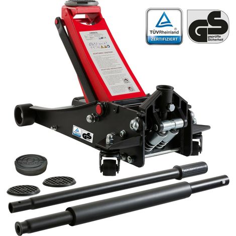 AREBOS 3 t hydraulic jack with 85-500 mm lifting height - Red/black