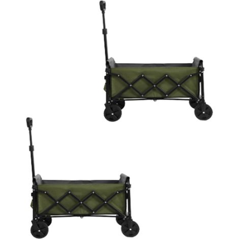 2er-Set lightweight Portable Heavy Duty Folding Beach Wagons with Wheels - Outdoor Utility Carts for Grocery, Camping, Shopping, Sports, Garden with Large Capacity -Army green