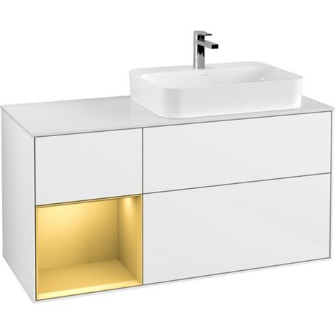 V&B Waschtischunterschrank Wandbeleuchtung Finion 120cm, Pl w m, Reg li gol m, glo wh. Lac (1/2)