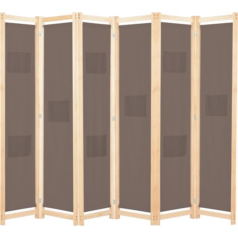 248182 vidaXL 6-Panel Room Divider Brown 240x170x4 cm Fabric (1/5)