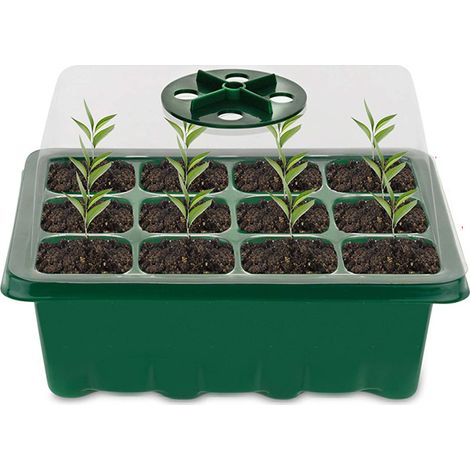 Bandeja para plántulas, bandeja de germinación de 12 celdas para invernadero de interior, caja propagadora para vivero de interior, bandeja de cultivo con cubierta y ventilación.