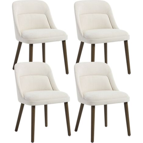 Wahson Modern Dining Chairs Chenille 4PCS Kitchen Chairs with Backrest and Wood Legs for Dining Room Bedroom Living Room, White (1/5)