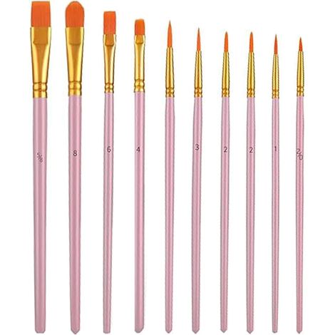 10 Pièces Pinceaux Acrylique,Nylon Pinceau Artiste Plume Lisse,Pinceaux de Peinture à l'huile, pour Peinture Acrylique, Aquarelle et Gouache,Rose (1/5)