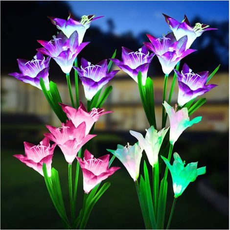 de changement couleur lampes solaires jardin extérieur lumières décoratives lys plus grandes pour Patio allée Ensemble 4 16 (1/5)