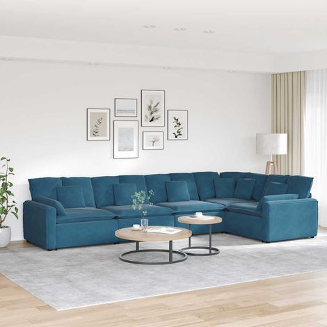 Modulares Sofa mit Kissen Samt Blau vidaXL (1/5)