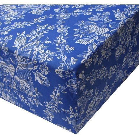 Housse de matelas avec fermeture éclair, facile à installer, résistante, 100 % polyester, motif fleur, bleu, 135 cm (1/5)