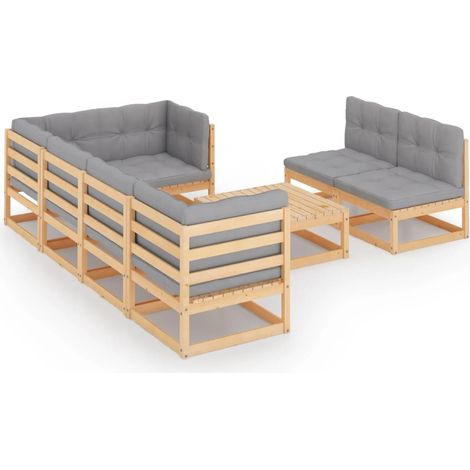 Maison Exclusive - Set Salotto Giardino 8 pz Cuscini Antracite Legno Massello Pino (1/5)