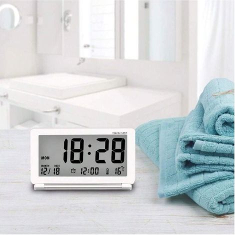 Petit réveil de voyage, horloge numérique silencieuse, réveil électronique, grand écran LCD avec affichage de la date et de la température (1/4)