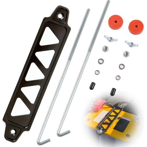 Applicable Battery Hold Down Bracket, Aluminum Alloy Battery Tie Down Bracket, Battery Tray for Car Battery Mount Bracket Hold Lock Accessories, Car Battery Lock Down- with 10inches J Bolts (Black) (1/5)