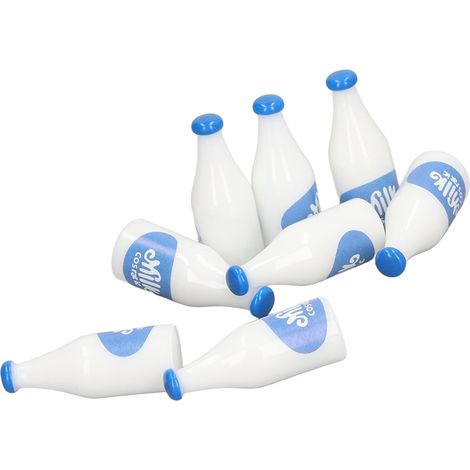 8 mini-bouteilles de lait en plastique détaillé pour maison de poupée échelle 1:12 et 1:6, décoration miniature bleue (1/4)