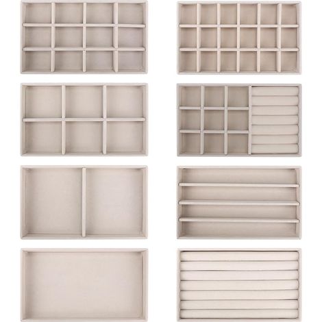 8 x Plateau Bijoux en Velours Organisateur de Bijoux Tiroir Femme Rangement Bijoux Tiroir Organiseur Rangement Collier Boîtes à Bijoux présentoirs pour Boucles D'oreilles Chaîne Beige 2112,5cm (1/5)