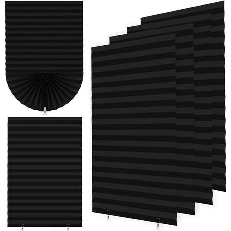 Lot de 4 Stores Plissés Semi-occultants Autocollants sans Perçage, Filtre Lumière, Intimité, pour Chambre, Salle de Bain, Noir, 60x180cm (1/5)