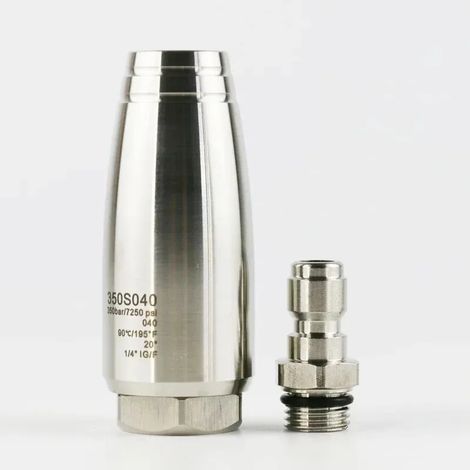 (350bar-1l4-040) Robinet haute pression 350 bars (7250 psi) à connexion rapide avec buse rotative turbo à noyau céramique pour le nettoyage de l'eau potable (1/3)