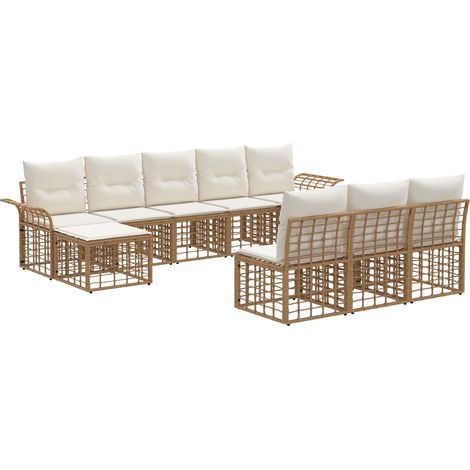 Outdoor-Sofagarnitur 9 pcs Natürlich und Cremweiß Polyester vidaXL