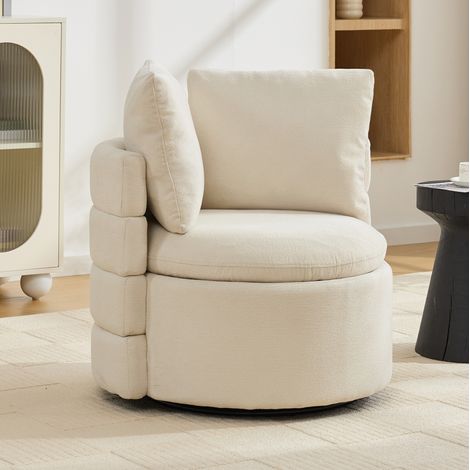 Drehsessel 72x66.5x76 cm Elfenbein Chenille mit Stauraum 360° drehbar gepolstert (1/2)