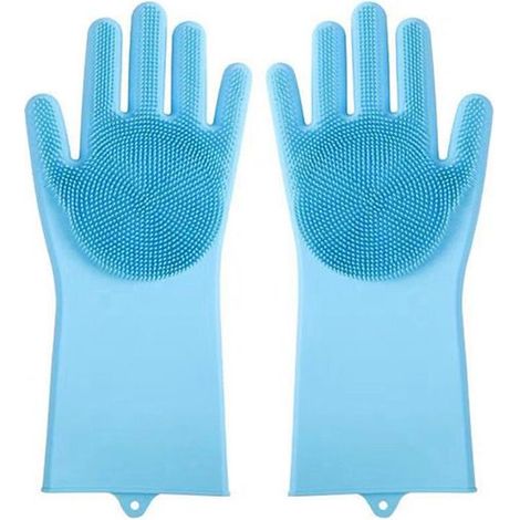 Gants de bain pour chien, paire avec trou de suspension, gants 3 en 1 pour le bain, le démêlage et le massage des animaux, bleus (1/5)