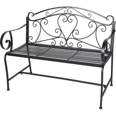 Banc de Jardin en Métal Pliable Noir 2 Places 110 x 56 x 91 cm Style Fer Forgé - Livraison gratuite