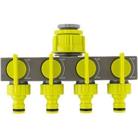 FENOPLASTICADistributeur à 4 voies, connecteur de tuyau d'arrosage 3/4 pouce et 1/2 pouce, adaptateur de robinet, distributeur de tuyau d'arrosage (1/4)