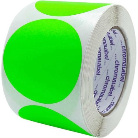 Étiquettes autocollantes rondes amovibles de 5 cm (2 pouces) à code couleur, vert fluorescent, 500 par rouleau (1/3)