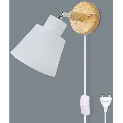 Lampe Murale - Bois - Abat-Jour Aluminium - E27 - 60 W - Rotation Libre - Pour Salon Chambre Couloir Balcon - Blanc