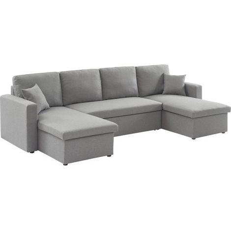 4-seater panoramic sofa bed in fabric, Urban, Dark Heather Grey, 281x142x86 cm
