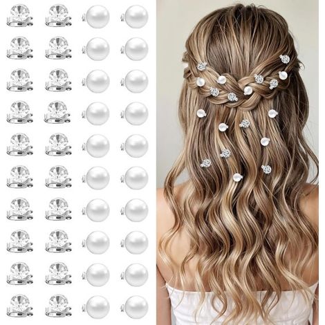 Conjunto de 40 piezas, pinzas para el cabello, cuentas de perlas blancas para el cabello, plata decorativa y elegante, perfectas para que las niñas y las mujeres las usen a diario, también para fiesta