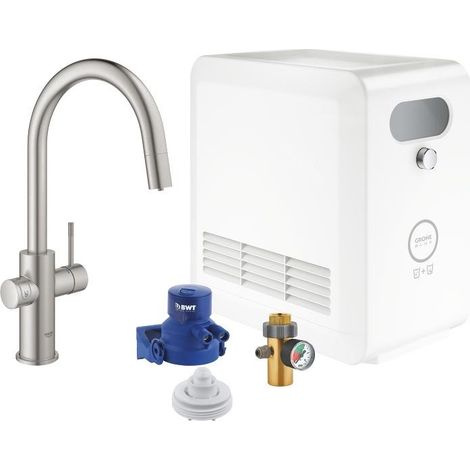 Grohe – Mitigeur de lavabo monocommandé pour évier – Bec en C – Hauteur 419 mm – Portée 219 mm – Fonction filtre pour eau gazeuse – Bluetooth (1/5)