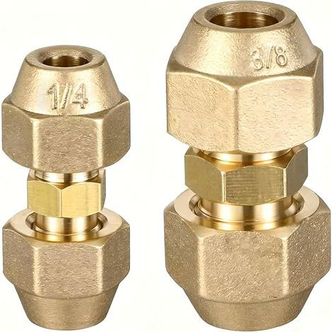 Lot de 2 - Rallonge de tuyau - Adaptateur de climatisation - Sans soudure - En laiton - Pour tuyaux en cuivre 1/4 et 3/8 pouces - Résistant à la corrosion (1/5)