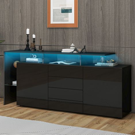 Aparador MEUBLIV 130 cm blanco y dorado – 3 puertas, acabado brillante (1/5)