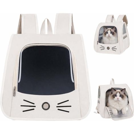 Sac Transport Chat,35×35×25cm Sac à Dos pour Animal,sac pour chat pliable portable,Sac à Dos pour Animal de Compagnie,Pour les petits animaux domestiques tels que les chats et les chiens (blanc cassé) (1/5)