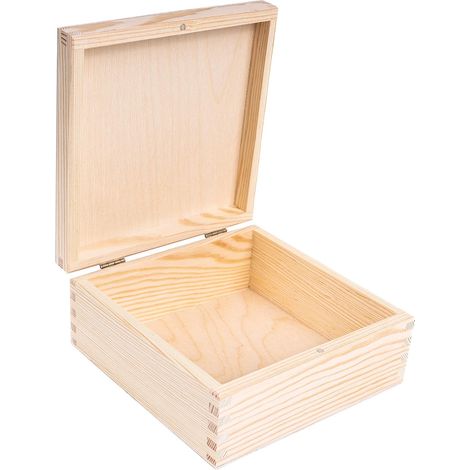 Quadratische Kleine Holzkiste mit Deckel - 16,2 x 16,2 x 7,2 cm - Holzschachtel Geschenkbox