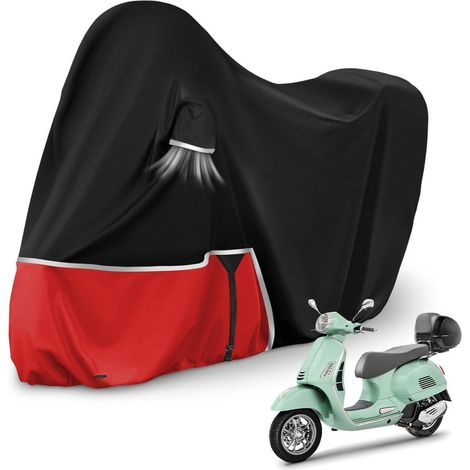 Motorradabdeckung für Piaggio Vespa GTV GTS mit Kofferraum, wasserdicht 420D Oxford, Schwarz/Rot (1/5)