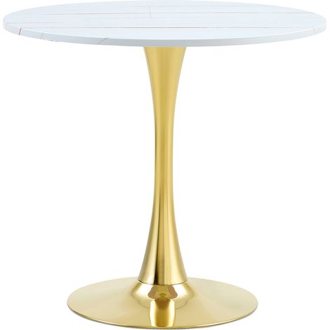 Runder Esstisch 80 cm aus MDF und Metall, weiß, Tulpenfuß MODENUIT (1/5)