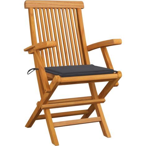 INLIFE Chaises de jardin avec coussins anthracite 3 pcs Bois de teck (1/5)