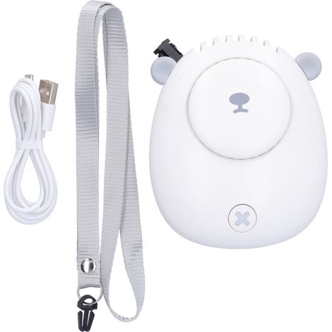 Ventilateur de cou portable mini avec 3 vitesses, recharge USB, pour l'été - Blanc
