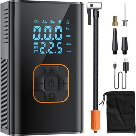 Compresseur d'Air Portatif 10,3 bar Sans Fil Portable Automatique Pompe à Air Gonfleur de Pneu avec Affichage Numérique Pour Moto Ballons Gonflables Camion Camping Car Vélo Entretien (1/5)